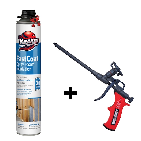 Krakenbond Krakenbond FastCoat Insulation Foam Spray, 27.1 oz, 1 Gun Use Can, 1 Spray Foam Gun, 2PK 1FC1SG - main
